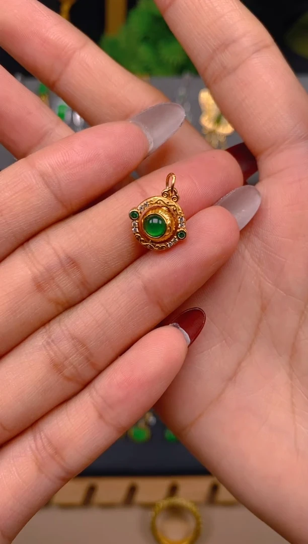 吊坠(不含链)银S925镶嵌翡翠旋转提溜