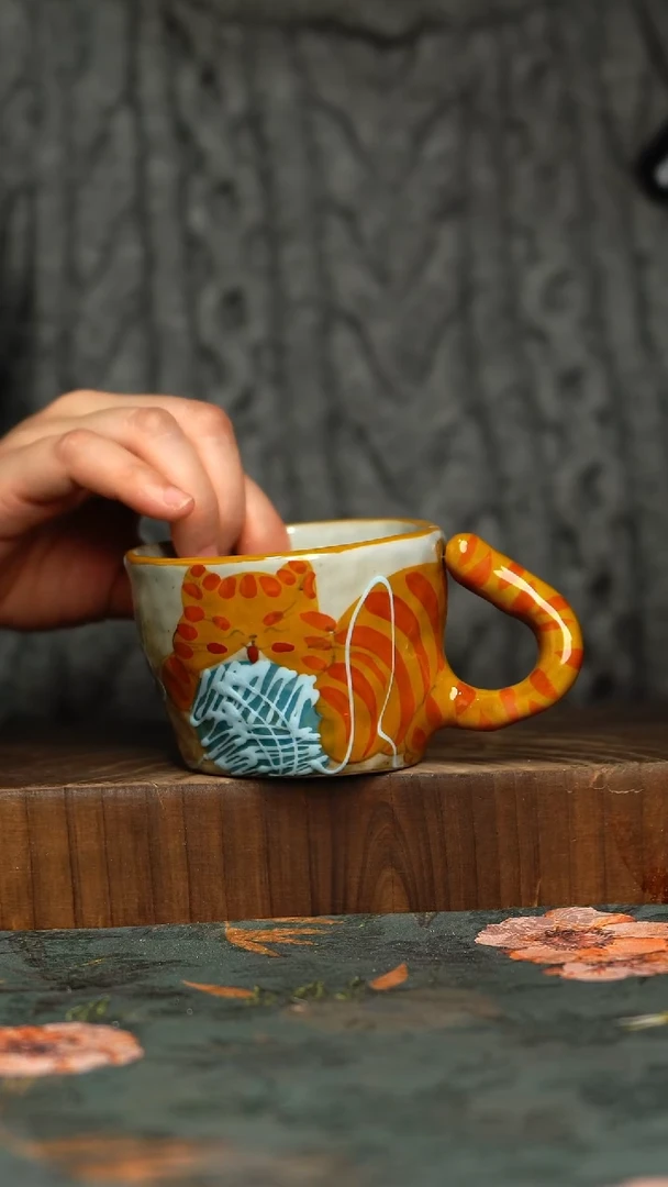 杯釉下彩手工手绘同款陶器