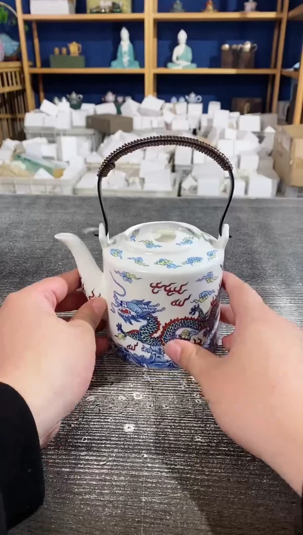 【闪购商品】其他羊脂玉瓷双龙戏珠提梁壶