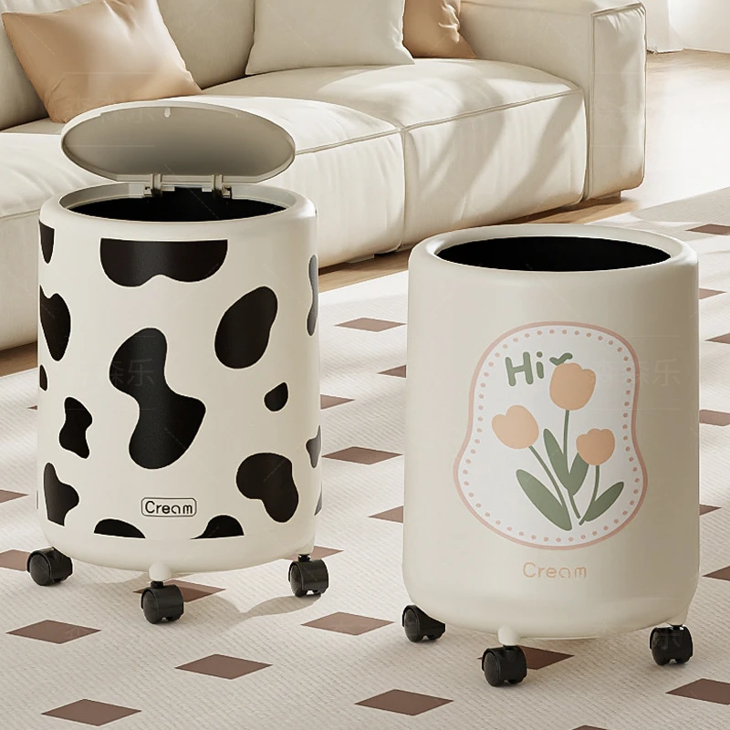 新款垃圾桶客厅带轮大号垃圾桶家用办公轻奢盖高档高颜值卧室厕所