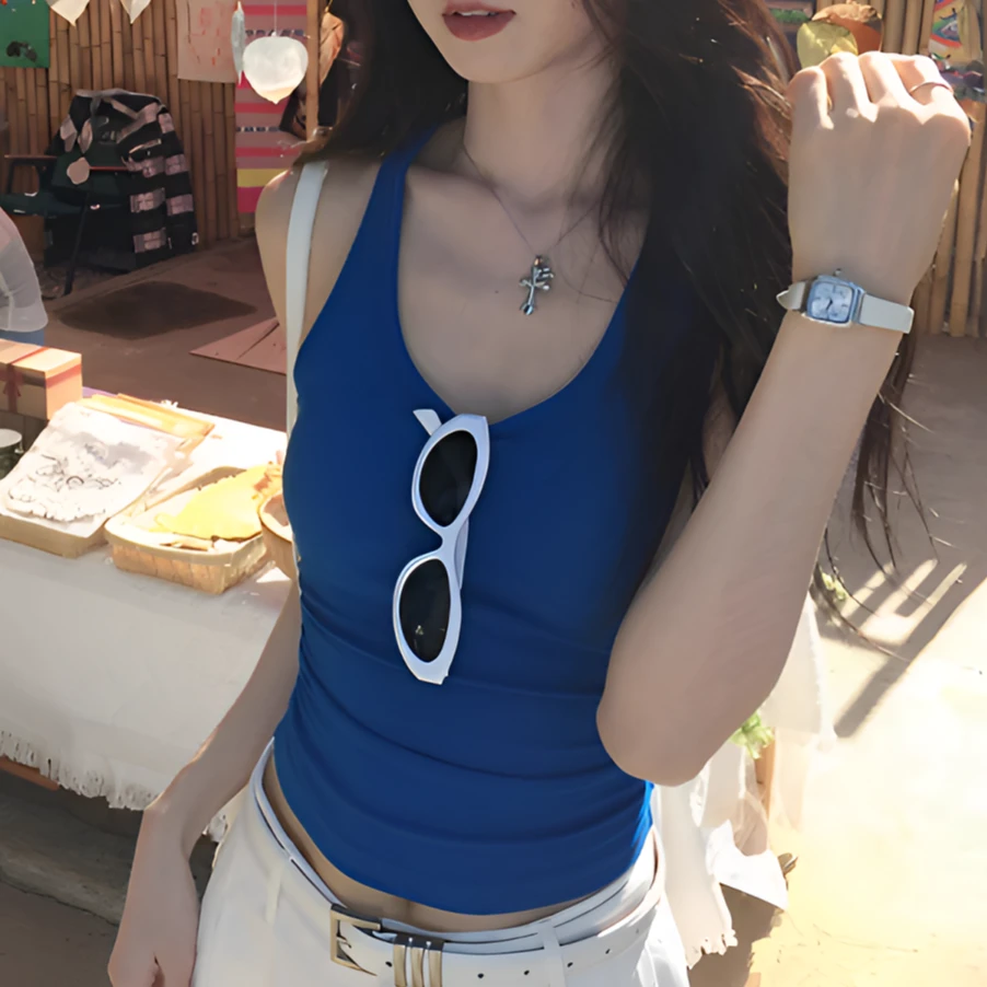 辣妹通勤时尚带胸垫吊带背心女外穿夏季新款修身百搭工字短款上衣
