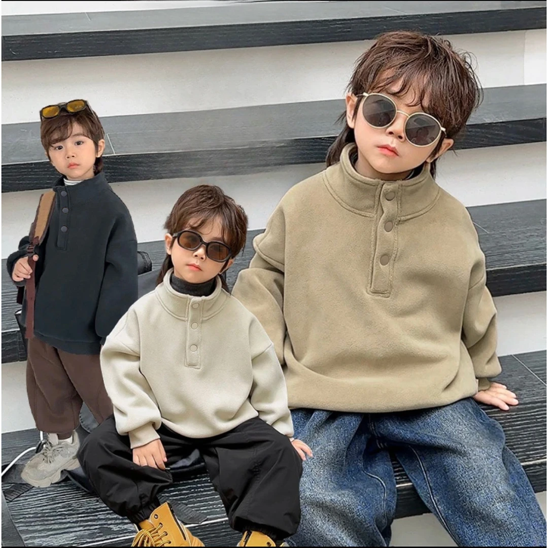 儿童奥粒绒厚卫衣洋气立领春秋款中小童三联黄铜扣外衣保暖衣洋气