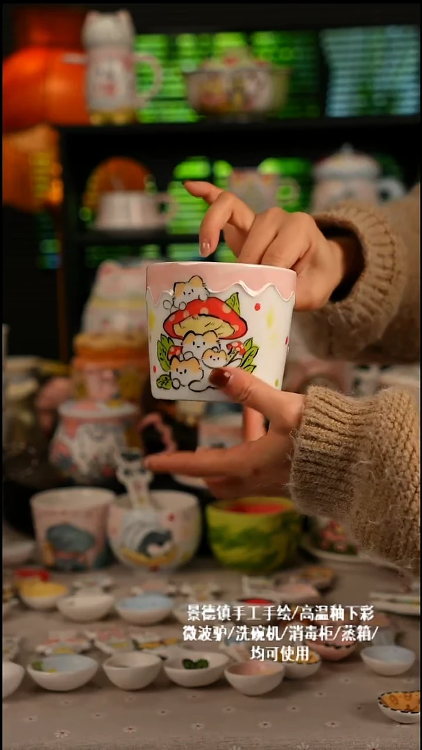 陶瓷无盖款景德镇高温釉下彩纯手绘创意瓷