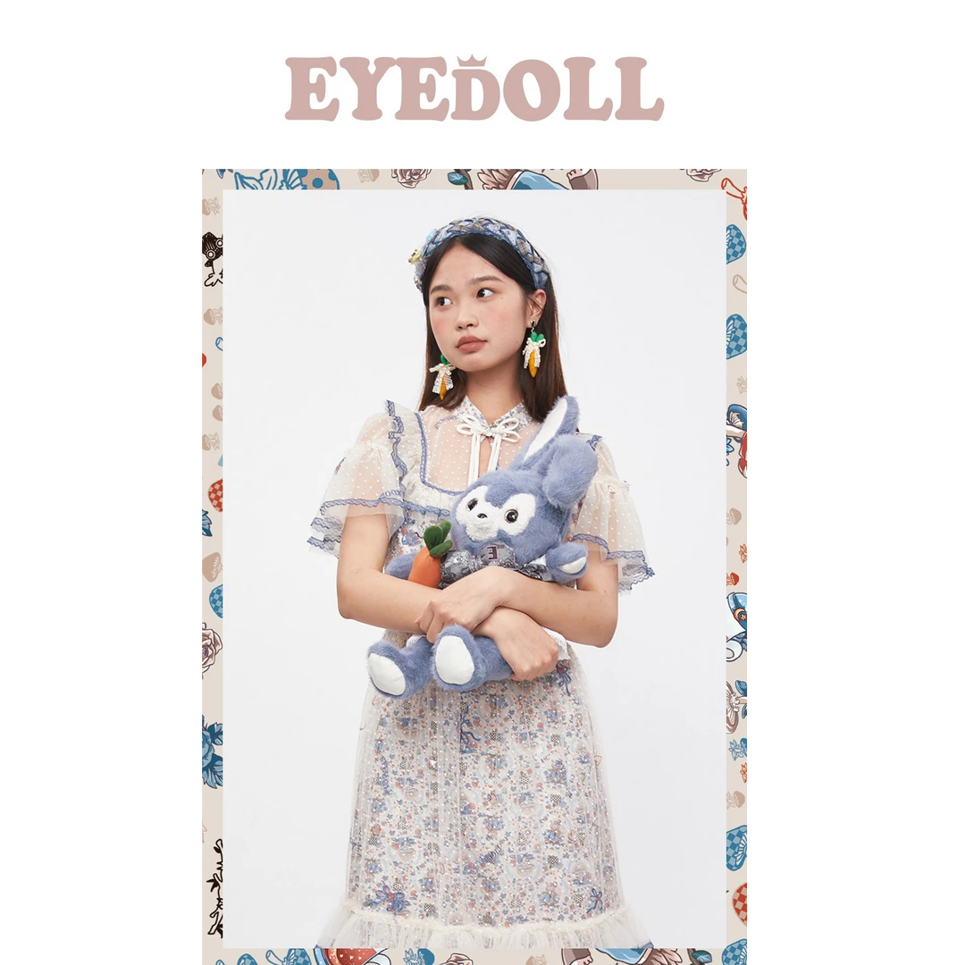 EYEDOLL法式复古千禧新中式蝴蝶结绣花立领连衣裙