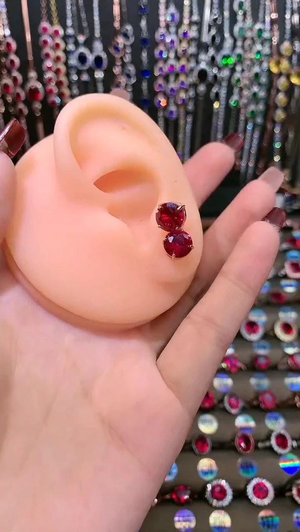 【闪购商品】红宝石耳饰银S925镶嵌玫瑰金