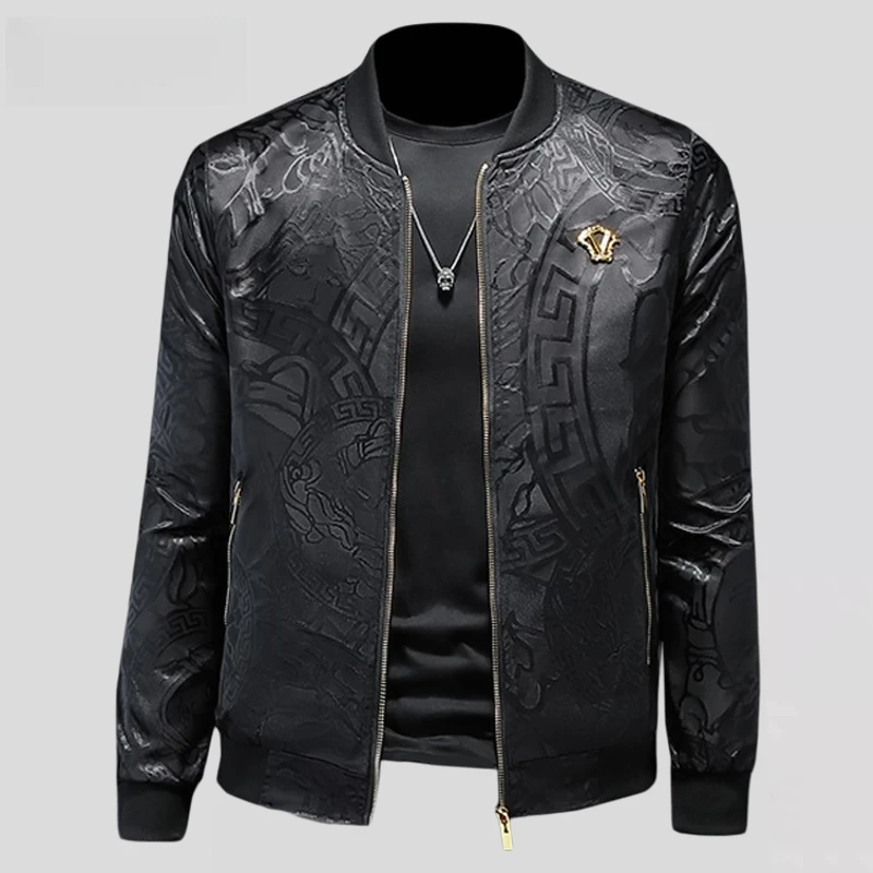 内米霍切秋款立领长袖夹克男青年棒球领休闲潮流暗纹印花修身外套