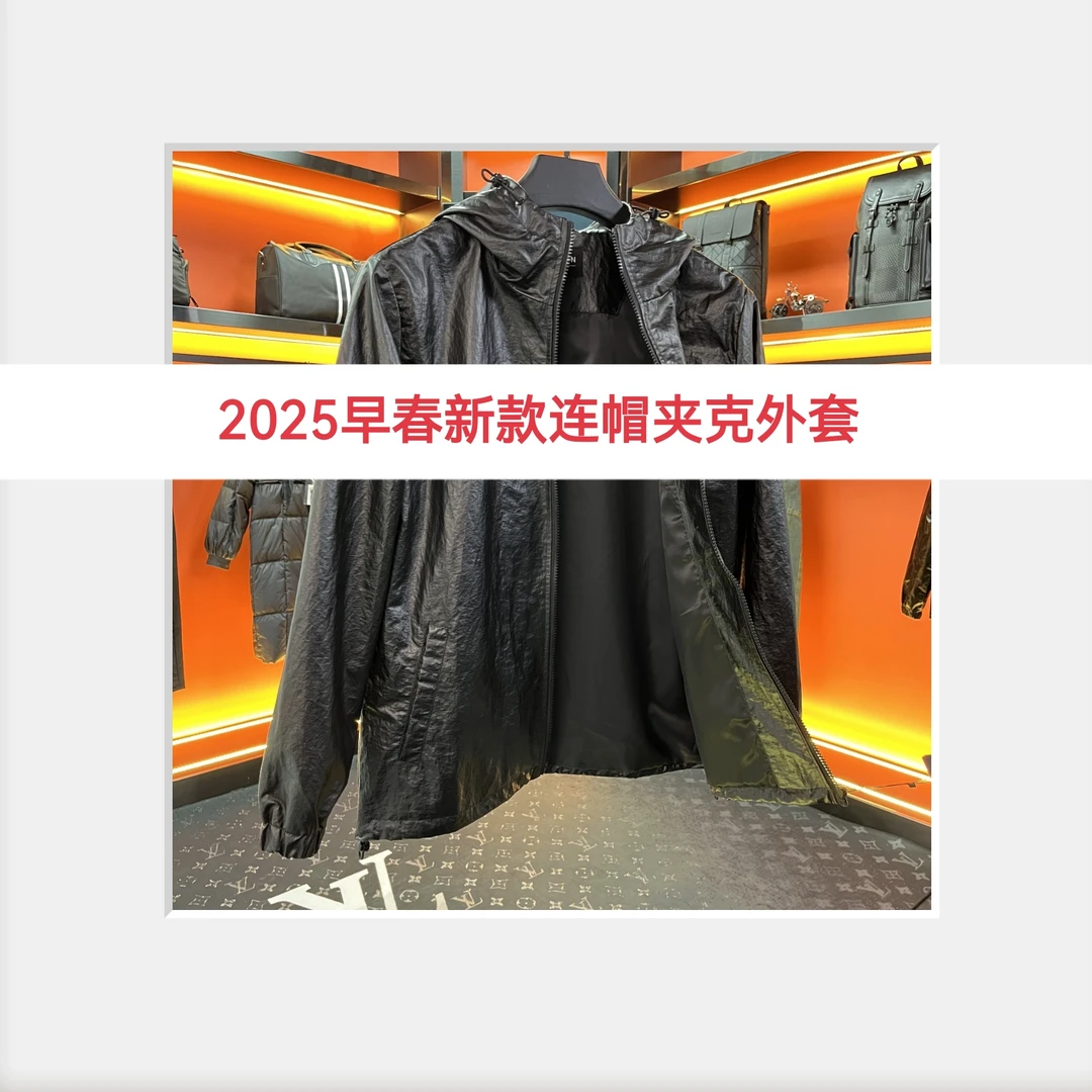 男士早春新款外套时尚潮流户外休闲百搭黑色防风连帽夹克-24002