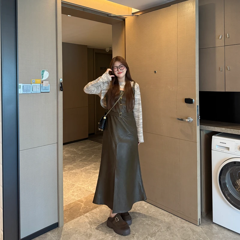 盈盈&南岛风大码女装气质美拉德风皮裙胖mm针织罩衫背带裙ZYY2230