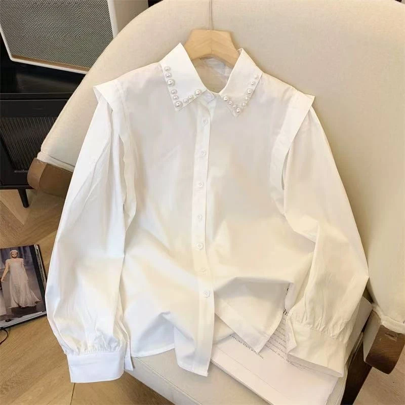 POLO翻领长袖衬衫女春季新款时尚设计感小众上衣气质衬衣3665