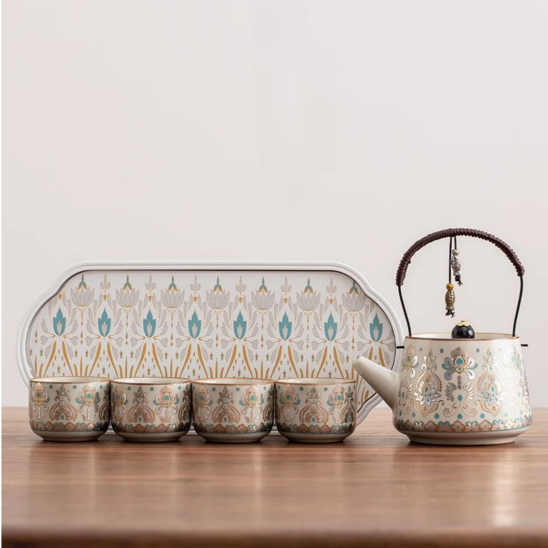 陶羽敦煌珐琅彩金银错提梁壶zhz814轻奢手工家用金边描金