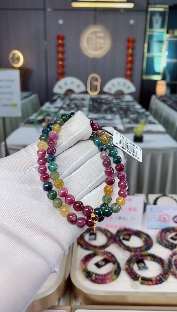 未镶嵌老矿碧玺彩虹单圈手串6mm+碧玺xion多样性发一条