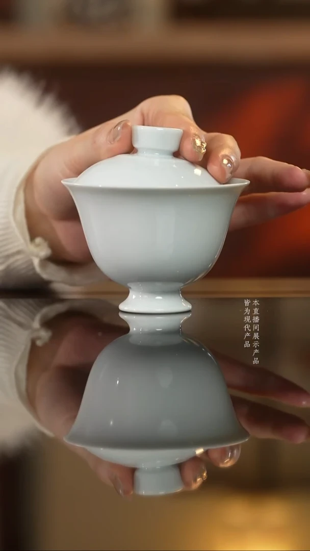 杯子陶瓷白胎二才岩茶盖碗