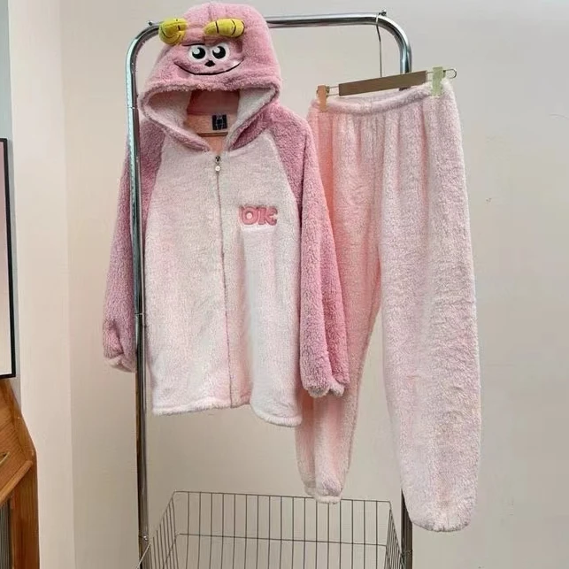 冬季新款百搭高级感舒适连帽卡通家居服套装 H2411