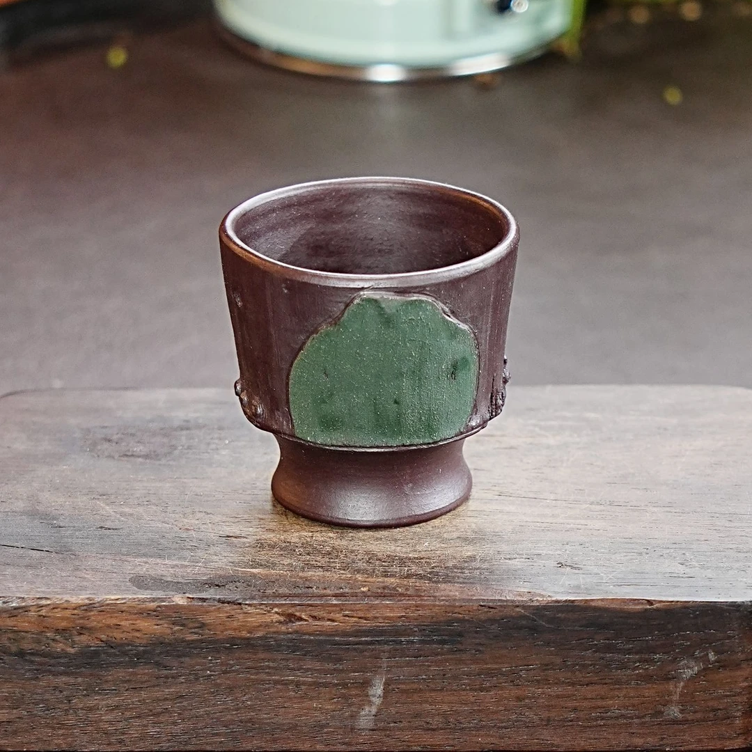 【2961树桩高脚杯】宜兴原矿紫砂手工堆绘树桩高脚主人杯