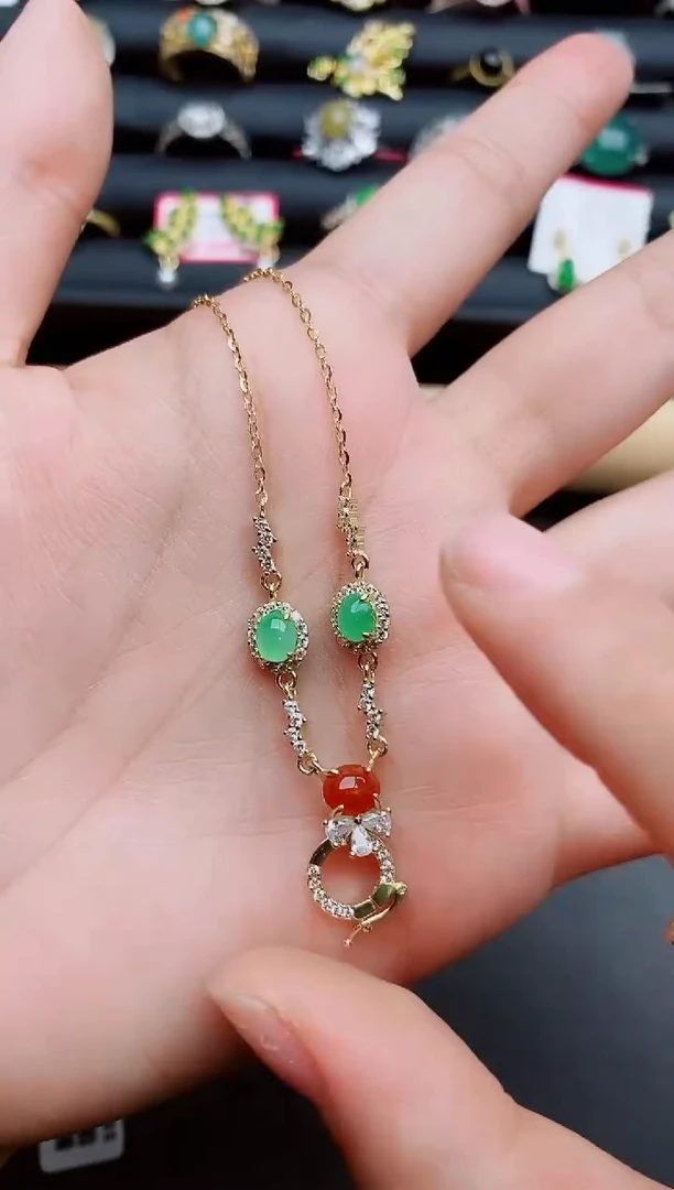 翡翠戒指银S925镶嵌瑞丽市颜玉珠宝