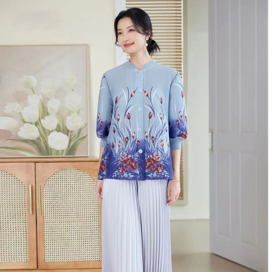 PLEATS OPTIONS/蒲黎诗薄款褶皱宽松型短外套夏季时尚新中式印花