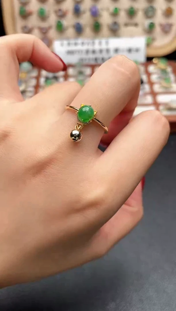 银S925镶嵌戒指翡翠一物一证一礼盒