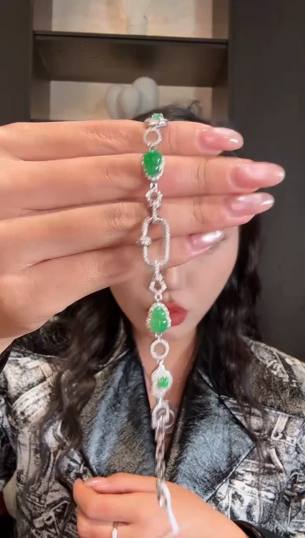 银S925镶嵌手链翡翠121