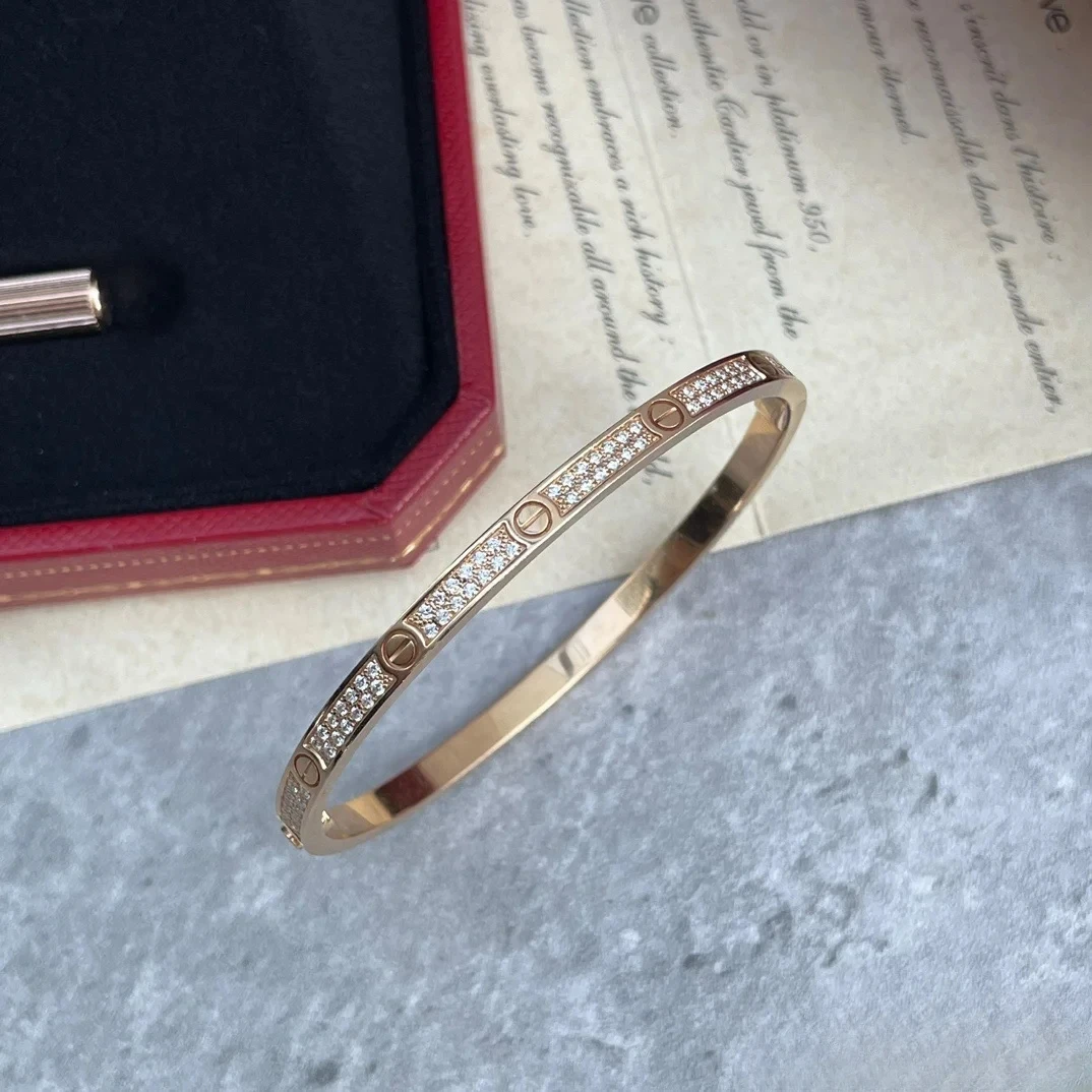 99新 Cartier/卡地亚 小花6枫 LOVE 18K金满钻满天星手镯窄版15号