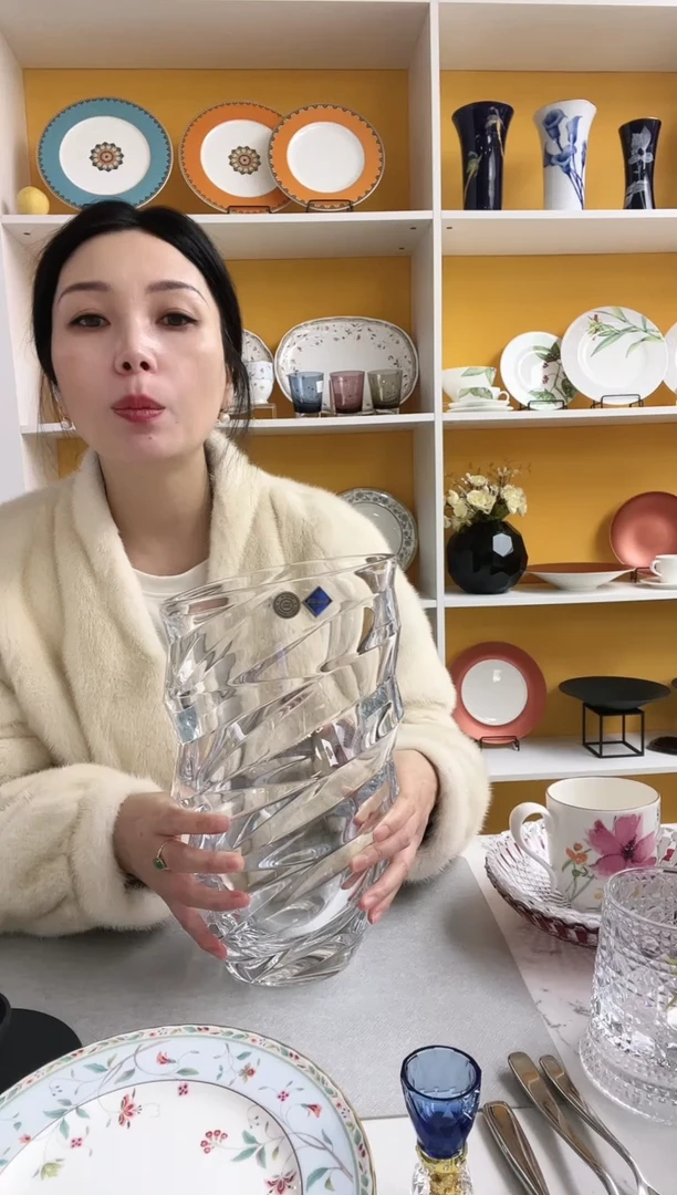 捷克 斜口 水晶花瓶