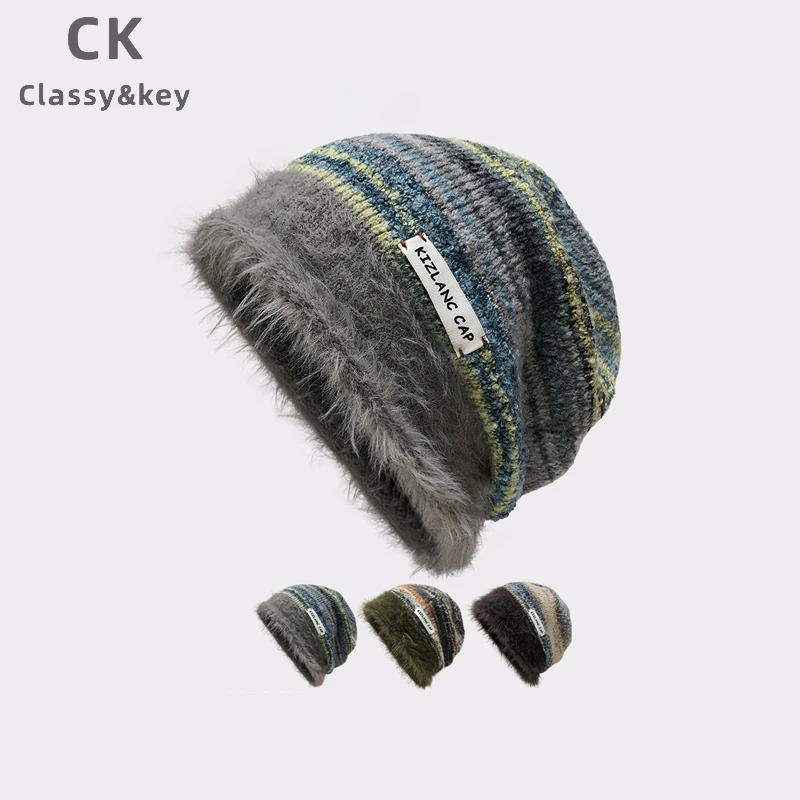 Classy key新加坡设计师联名款毛绒绒针织堆堆帽子女秋冬款包头帽