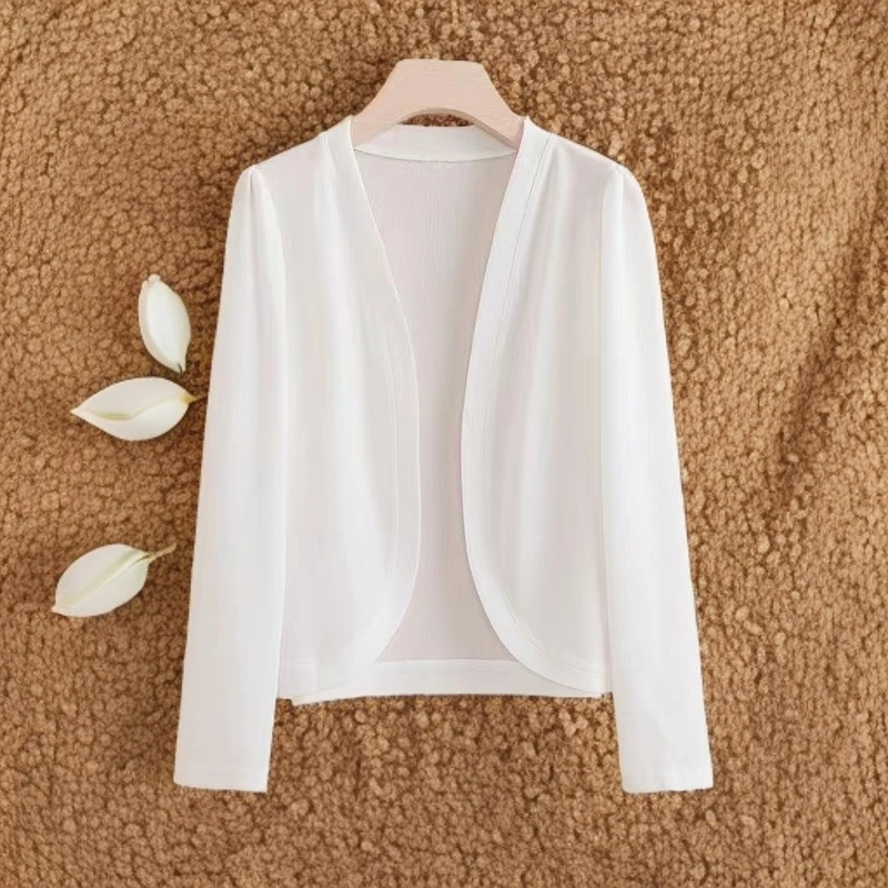 夏季薄款时尚冰丝开衫新款短款披肩外套洋气网纱防晒衣长袖空调衫
