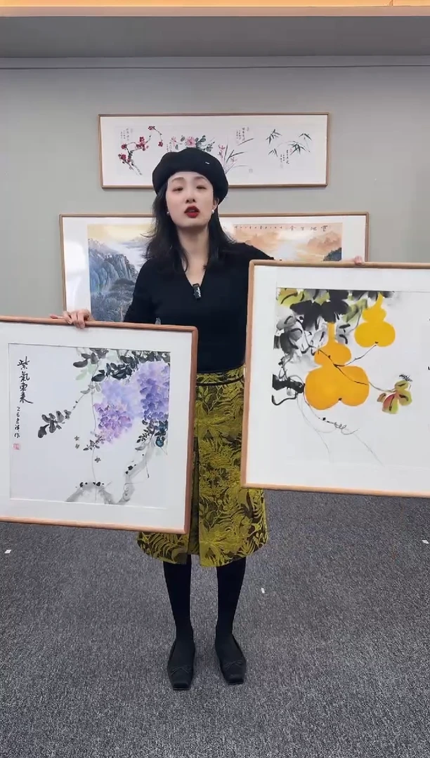 国画葫芦60*60+紫藤花60*60一对