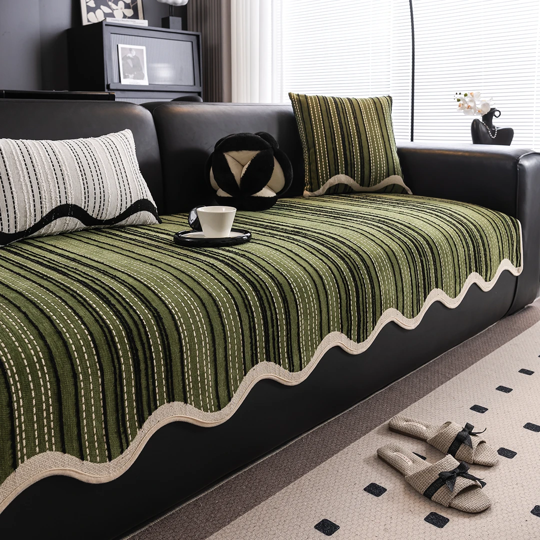 贝栖异形四季通用雪尼尔坐垫防滑套罩盖布轻奢高级感一片式沙发垫