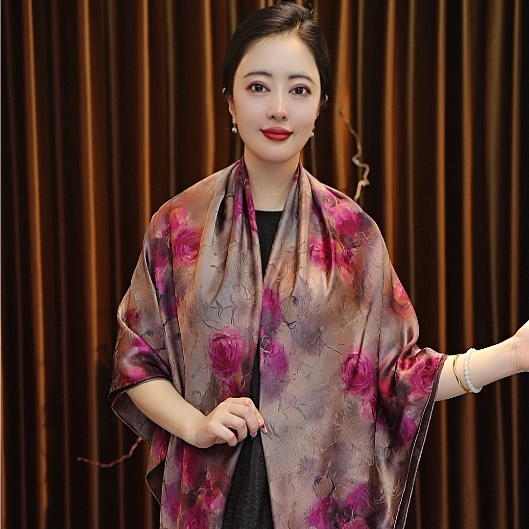 【香槟玫瑰】135*135湖丝老料大方巾围巾女士百搭中国风高级感