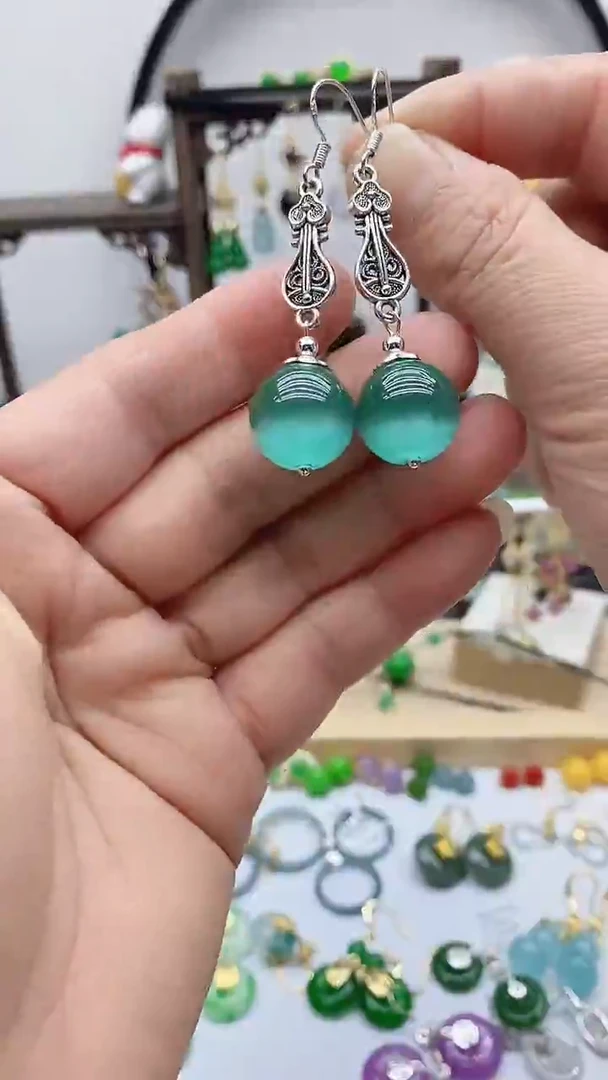 银S925镶嵌变石猫眼耳饰11