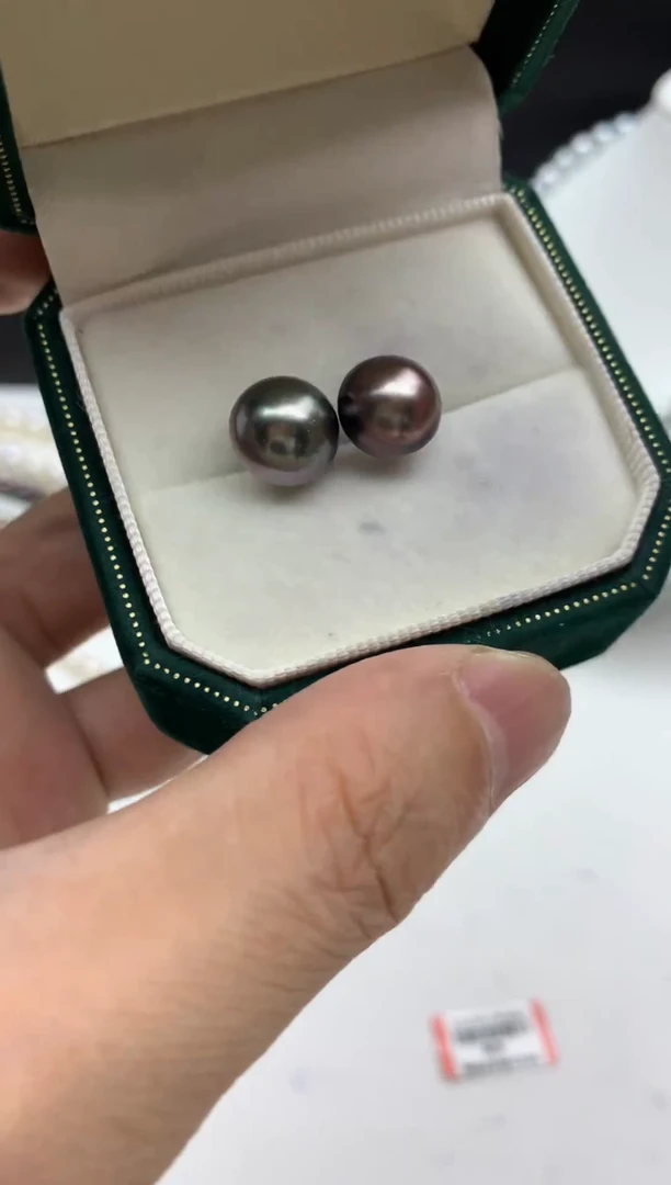 银S925镶嵌FF海水珍珠大溪地耳饰h094