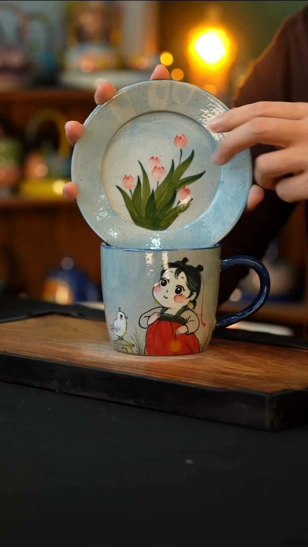 杯手绘心瓷陶瓷浮力