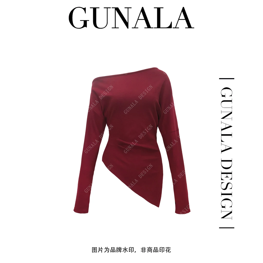 酒心可可宽松感斜肩可两面穿气质慵懒风上衣-E249