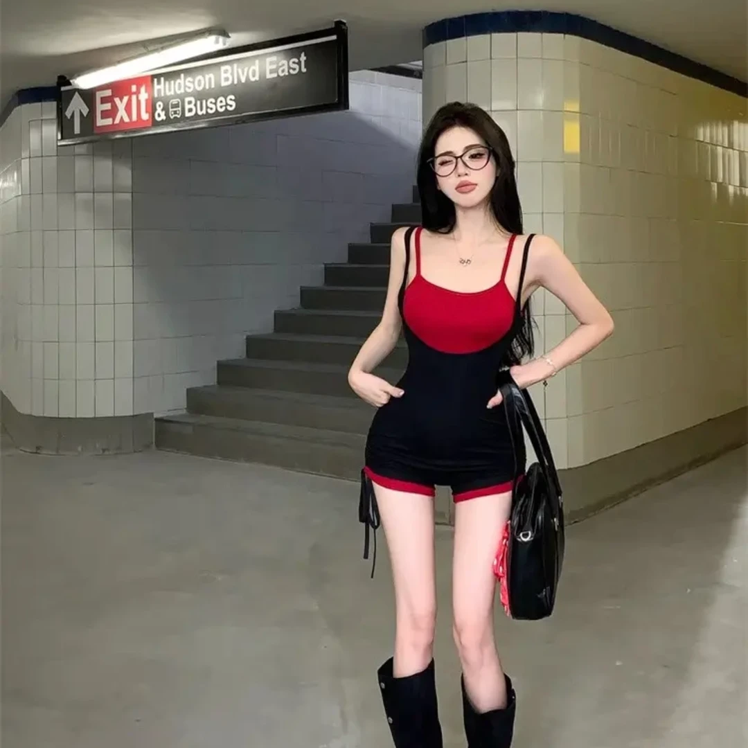 撞色泳衣女款平角小胸保守遮肚显瘦泡温泉法式比基尼比基尼泳装