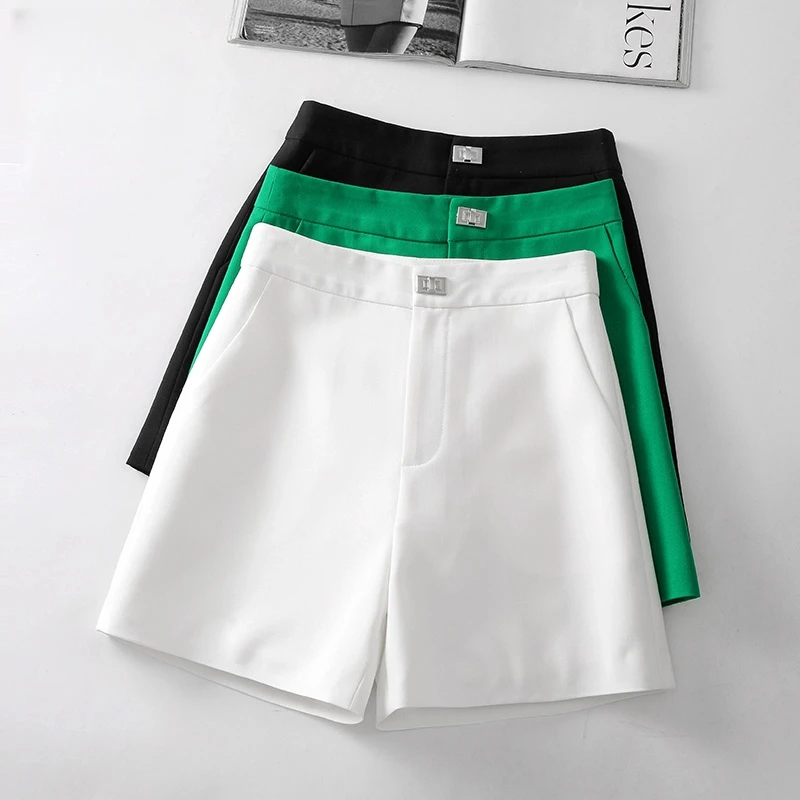 高品质白色西装短裤女夏季2025新款百搭a字阔腿宽松四分 休闲裤子