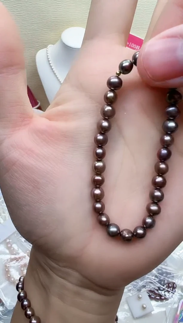 银S925镶嵌手链淡水珍珠炫彩灰巴洛克6mm