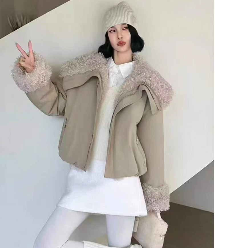 韩版羊羔毛加厚派克服短外套女2025秋冬新款大翻领宽松保暖夹克潮