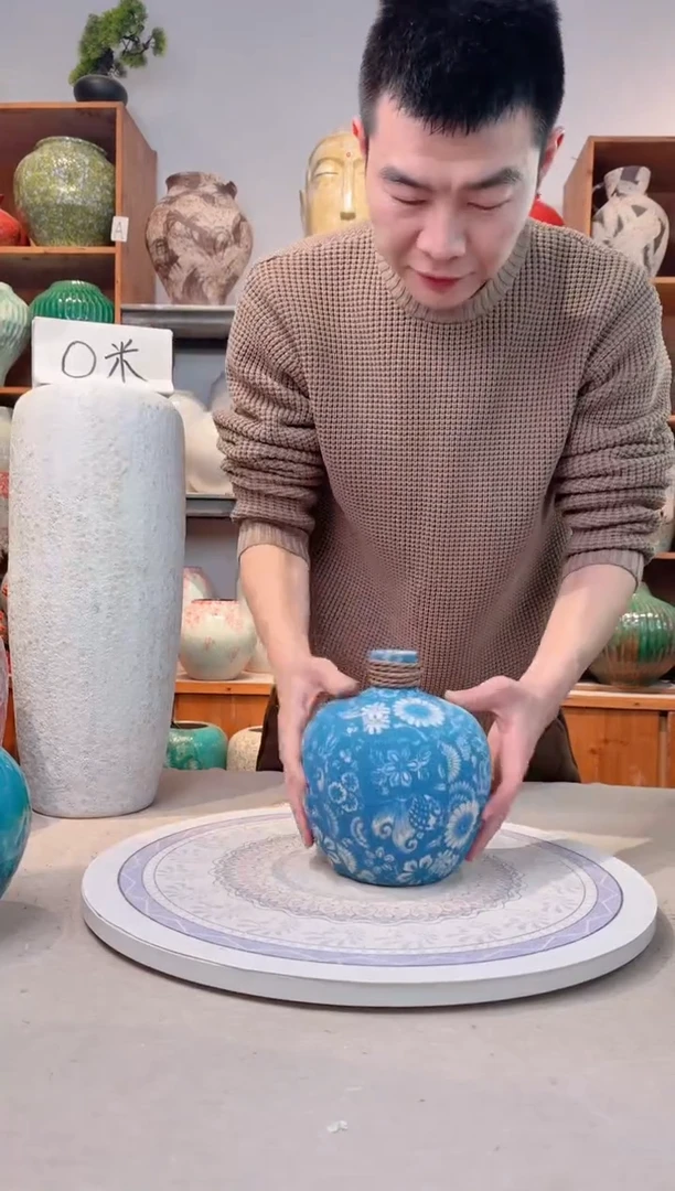 瓶陶瓷花瓶 无花  福利 不能装水 青花麻绳 小号