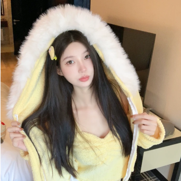 彭裳裳【暖曦裹梦】秋冬时尚宽松加厚加绒女士保暖居家睡衣套装