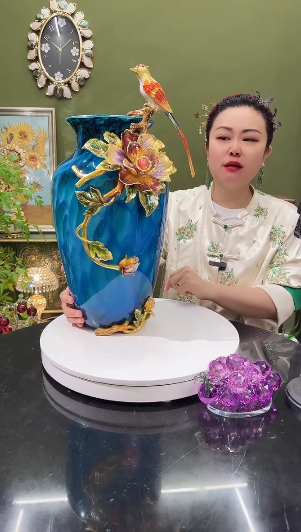 琉璃珐琅彩 花瓶 喜上眉梢