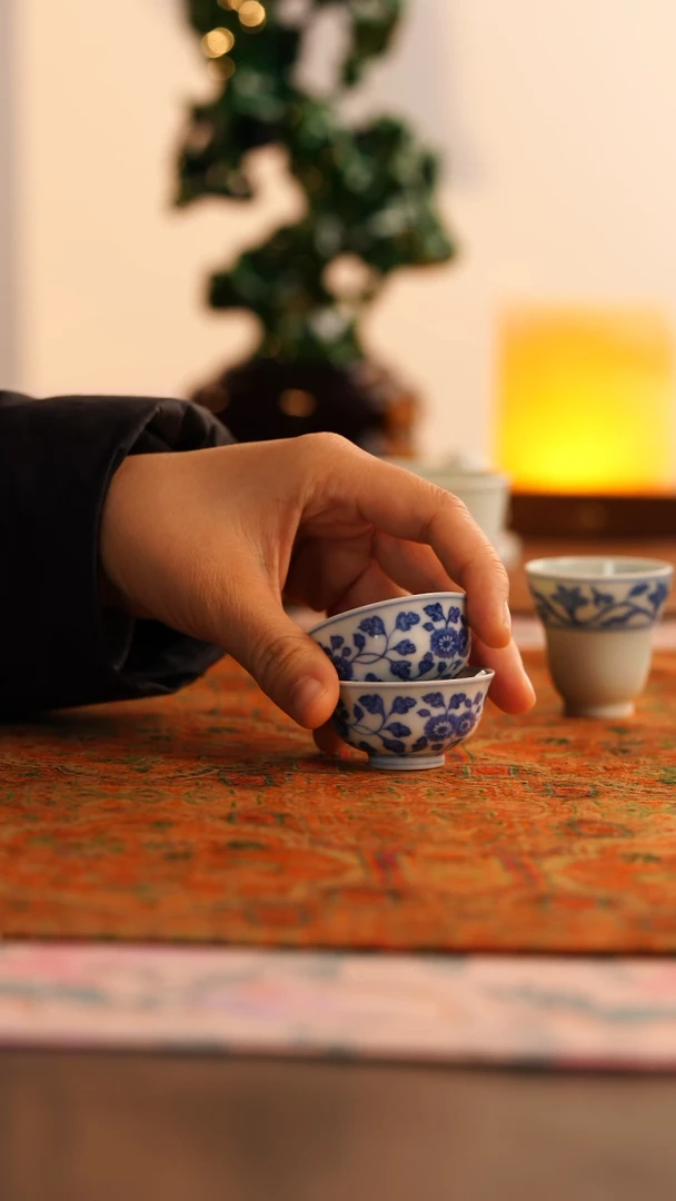 【闪购商品】源明青忆双菊小杯三只