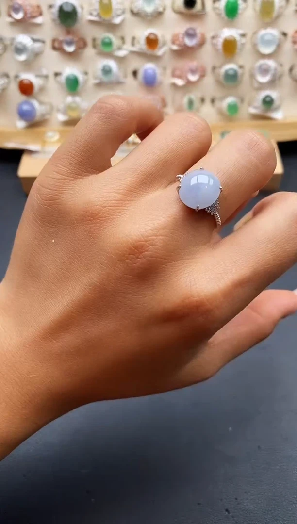 银S925镶嵌戒指翡翠缅甸天然A货翡翠1 8-8