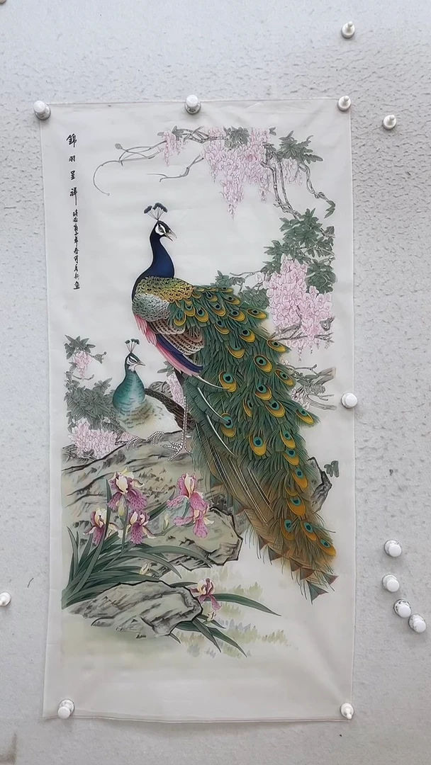 国画大**图绢本-约70-140厘米-孔雀-2