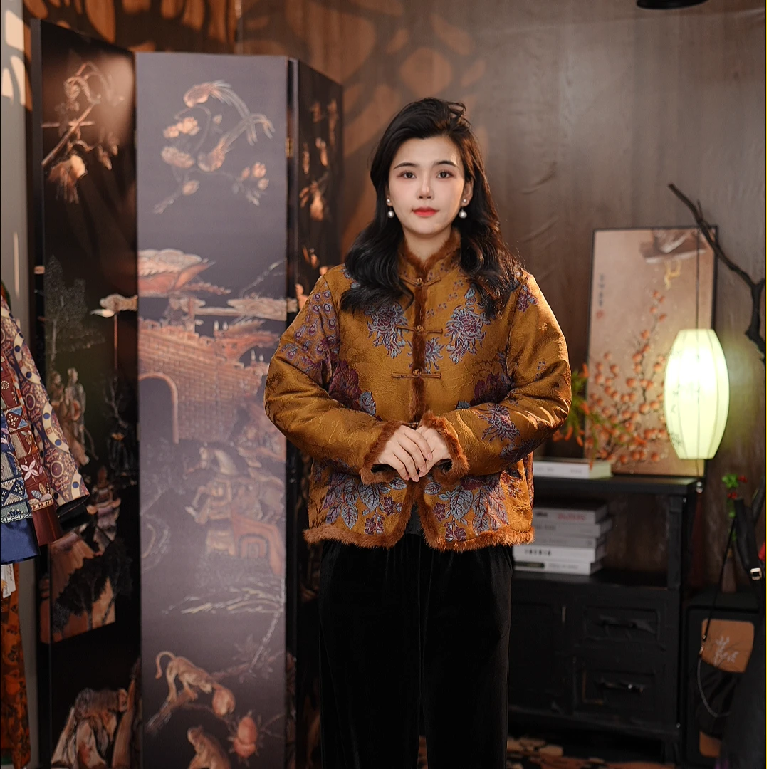 冬款上新中式百搭保暖棉服精致妈妈装女士上衣短款长袖外套0526