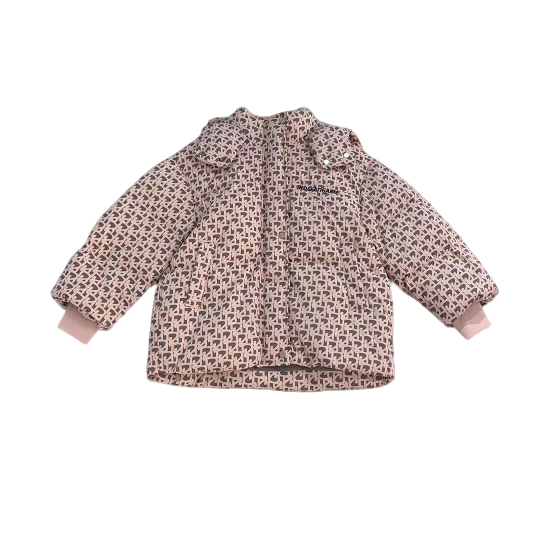现货粉色满印花纹碎花儿童时尚休闲羽绒服6117款