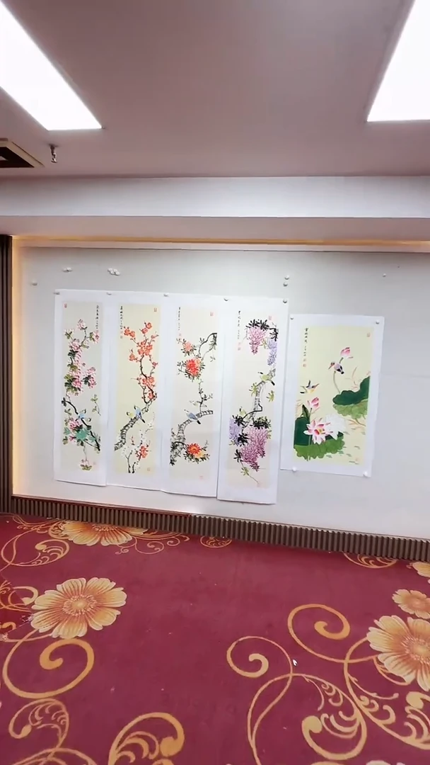 国画工笔花鸟四条屏+送3尺随机工笔花鸟