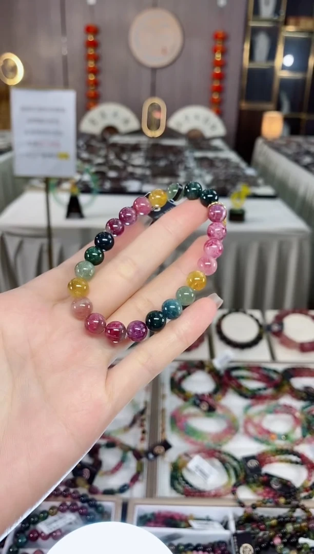 老矿油画碧玺色标单圈手串8mm+未镶嵌碧玺dan多样性发货一条