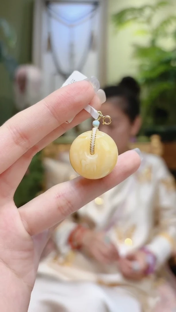 【闪购商品】蜜蜡裸石18K金镶嵌蜜蜡平安扣挂件6