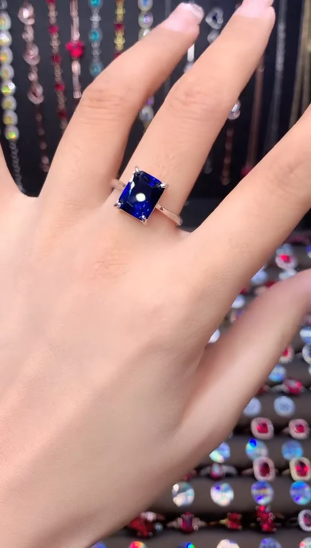 蓝宝石戒指银S925镶嵌银色