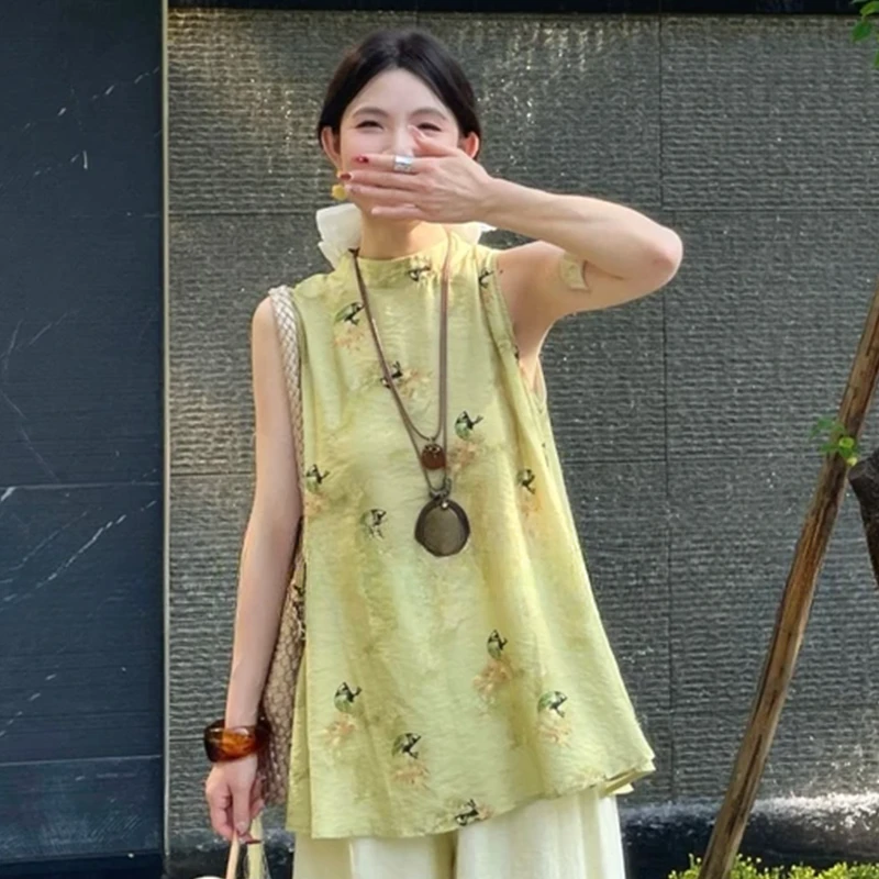 中国风老钱风新中式时尚遮肉上衣2025夏季新款提花复古背心上衣女